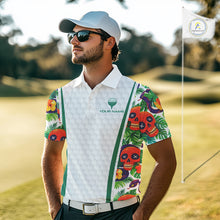 Load image into Gallery viewer, Funny Golf Skull Tropical Pattern Golf Polo Shirt Custom Name Golf Shirts For Mens NBT519