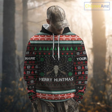 Load image into Gallery viewer, Merry Huntmas Deer Hunting Skull Custom Name Ugly Christmas All Over Printed Shirts, Christmas Gift NBT299