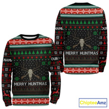 Load image into Gallery viewer, Merry Huntmas Deer Hunting Skull Custom Name Ugly Christmas All Over Printed Shirts, Christmas Gift NBT299