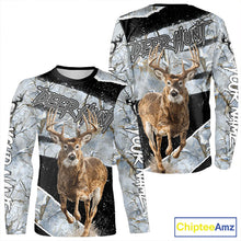 Load image into Gallery viewer, Winter Whitetail Deer Camo Customize Name 3D Printed Long Sleeve Hunting Shirts for Men NBT260