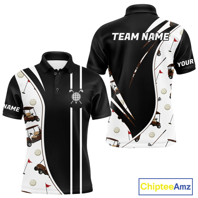 Personalized Golf Gift For Men, Custom Name Golf Polo Shirt, Golf Cart Pattern Polo For Golf Lovers NBT804
