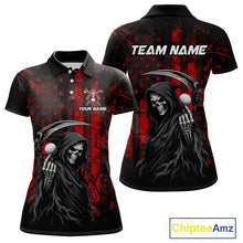 Load image into Gallery viewer, Custom Black And Red American Flag Skull Reaper Womens Golf Polo Shirt, Team Golf Shirts NBT883
