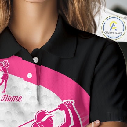 Pink Zebra Pattern Womens Golf Polo Shirts Custom Name Gift For Golf Lovers NBT580