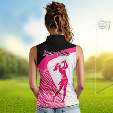 Load image into Gallery viewer, Pink Zebra Pattern Womens Sleeveless Golf Polo Shirts Custom Name Gift For Golf Lovers NBT580