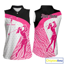 Load image into Gallery viewer, Pink Zebra Pattern Womens Sleeveless Golf Polo Shirts Custom Name Gift For Golf Lovers NBT580