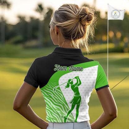 Green Zebra Pattern Womens Golf Polo Shirts Custom Name Gift For Golf Lovers NBT581