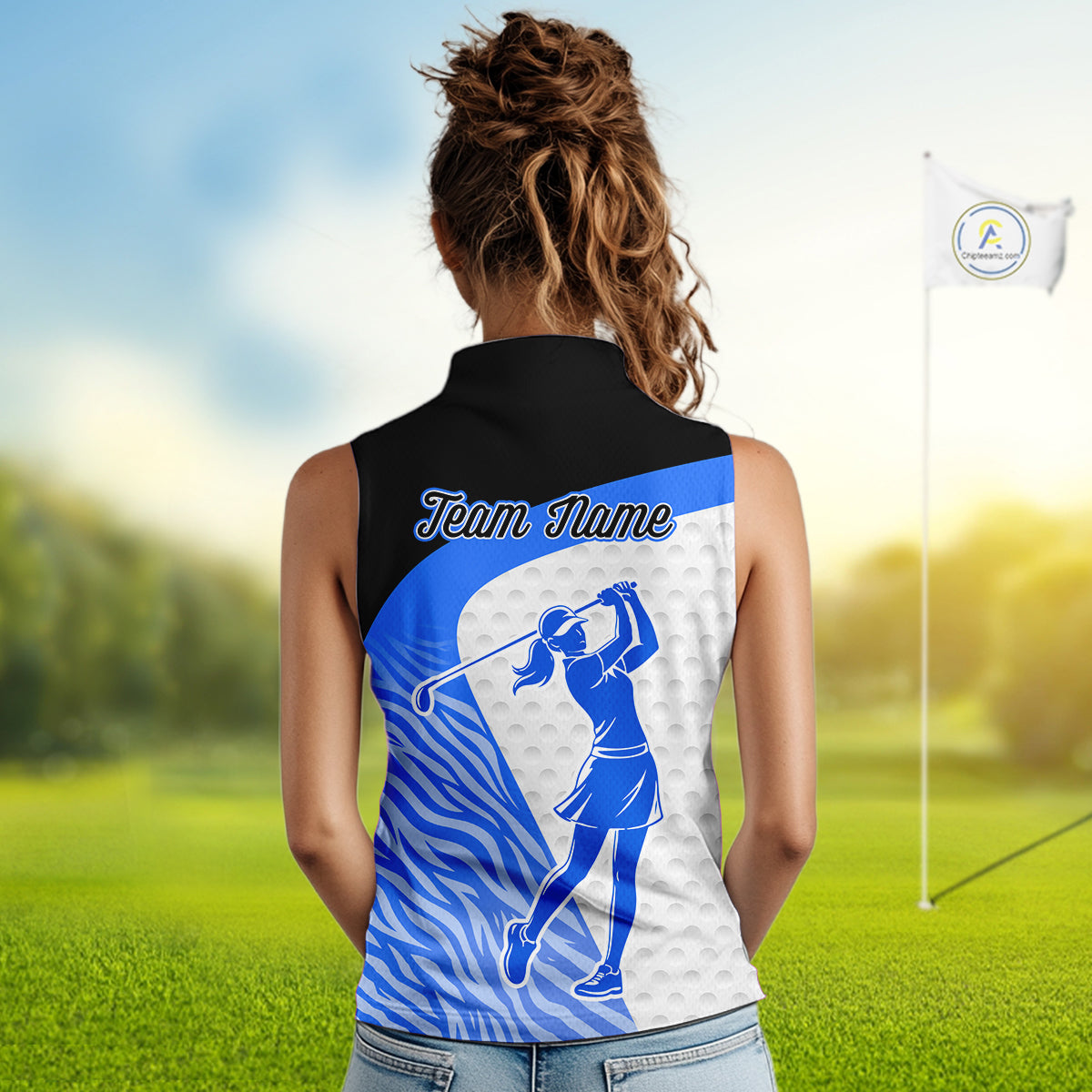 Blue Zebra Pattern Womens Sleeveless Golf Polo Shirts Custom Name Gift For Golf Lovers NBT582
