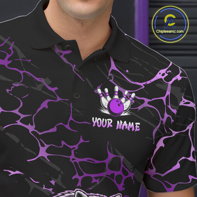 Purple Funny Raccoon Bowling Team Shirt Customized Bowling League Polo & 1/4 Zip Gift For Men NBT894