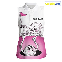 Load image into Gallery viewer, Pink Funny Sleeveless Golf Rescue Team Polo Shirt Custom Name, Golf Ball Cartoon Polo, White Golf Shirt NBT600