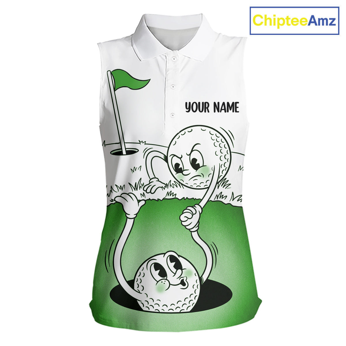 Green Funny Sleeveless Golf Rescue Team Polo Shirt Custom Name, Golf Ball Cartoon Polo, Golf Gifts NBT602