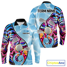 Load image into Gallery viewer, Mens Golf Polo Shirt Holographic Marble Golf Pattern For Team, Golf Attire For Men|Blue NBT724