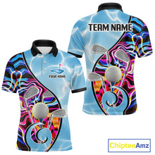 Load image into Gallery viewer, Mens Golf Polo Shirt Holographic Marble Golf Pattern For Team, Golf Attire For Men|Blue NBT724