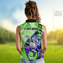 Load image into Gallery viewer, Womens Sleeveless Golf Polo Shirt Holographic Marble Golf Pattern For Team, Golf Attire For Women|Green NBT725
