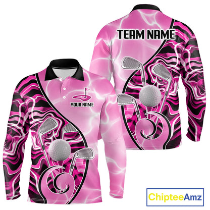 Mens Golf Polo Shirt Holographic Marble Golf Pattern For Team, Golf Attire For Men|Pink NBT726