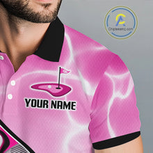 Load image into Gallery viewer, Mens Golf Polo Shirt Holographic Marble Golf Pattern For Team, Golf Attire For Men|Pink NBT726
