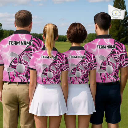 Mens Golf Polo Shirt Holographic Marble Golf Pattern For Team, Golf Attire For Men|Pink NBT726