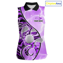 Load image into Gallery viewer, Womens Sleeveless Golf Polo Shirt Holographic Marble Golf Pattern For Team, Golf Attire For Women|Purple NBT727