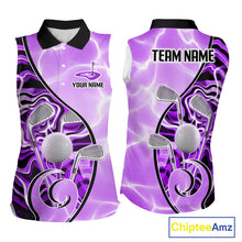 Load image into Gallery viewer, Womens Sleeveless Golf Polo Shirt Holographic Marble Golf Pattern For Team, Golf Attire For Women|Purple NBT727