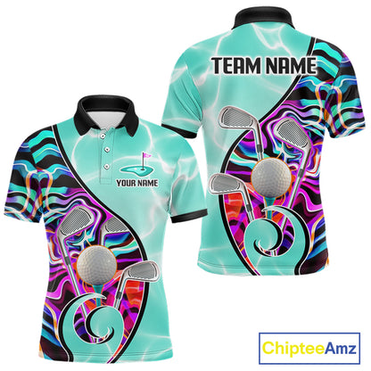 Mens Golf Polo Shirt Holographic Marble Golf Pattern For Team, Golf Attire For Men|Turquoise NBT728