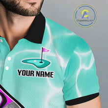 Load image into Gallery viewer, Mens Golf Polo Shirt Holographic Marble Golf Pattern For Team, Golf Attire For Men|Turquoise NBT728
