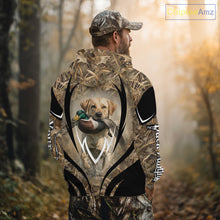 Load image into Gallery viewer, Mallard Duck Hunting Yellow Labrador Retriever Camo 3D Custom Name Shirts, Hunting Gifts NBT220