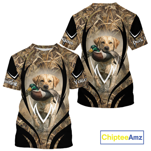 Mallard Duck Hunting Yellow Labrador Retriever Camo 3D Custom Name Shirts, Hunting Gifts NBT220