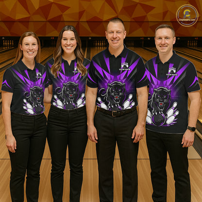 Custom Black And Purple Leopard Bowling Jerseys, Leopard Bowling Team Men Polo & 1/4 Quarter-Zip Shirts NBT916