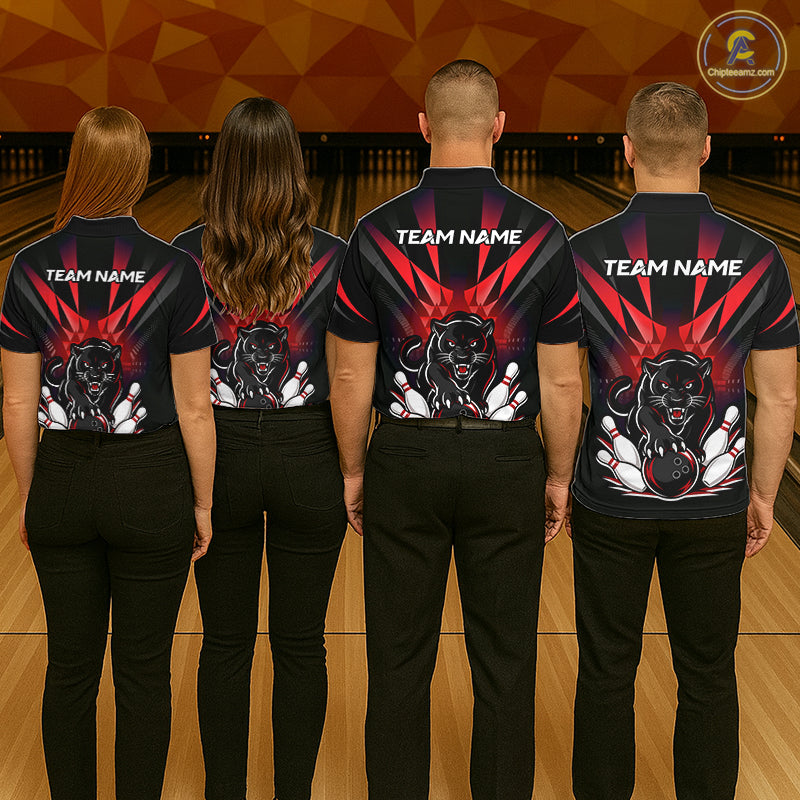 Custom Black And Red Leopard Bowling Jerseys, Leopard Bowling Team Women Polo & 1/4 Quarter-Zip Shirts NBT917