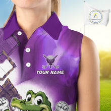 Load image into Gallery viewer, Funny Alligator Womens Sleeveless Golf Polo Shirt Custom Name, Team Golf Shirts, Golf Gifts | Purple NBT840