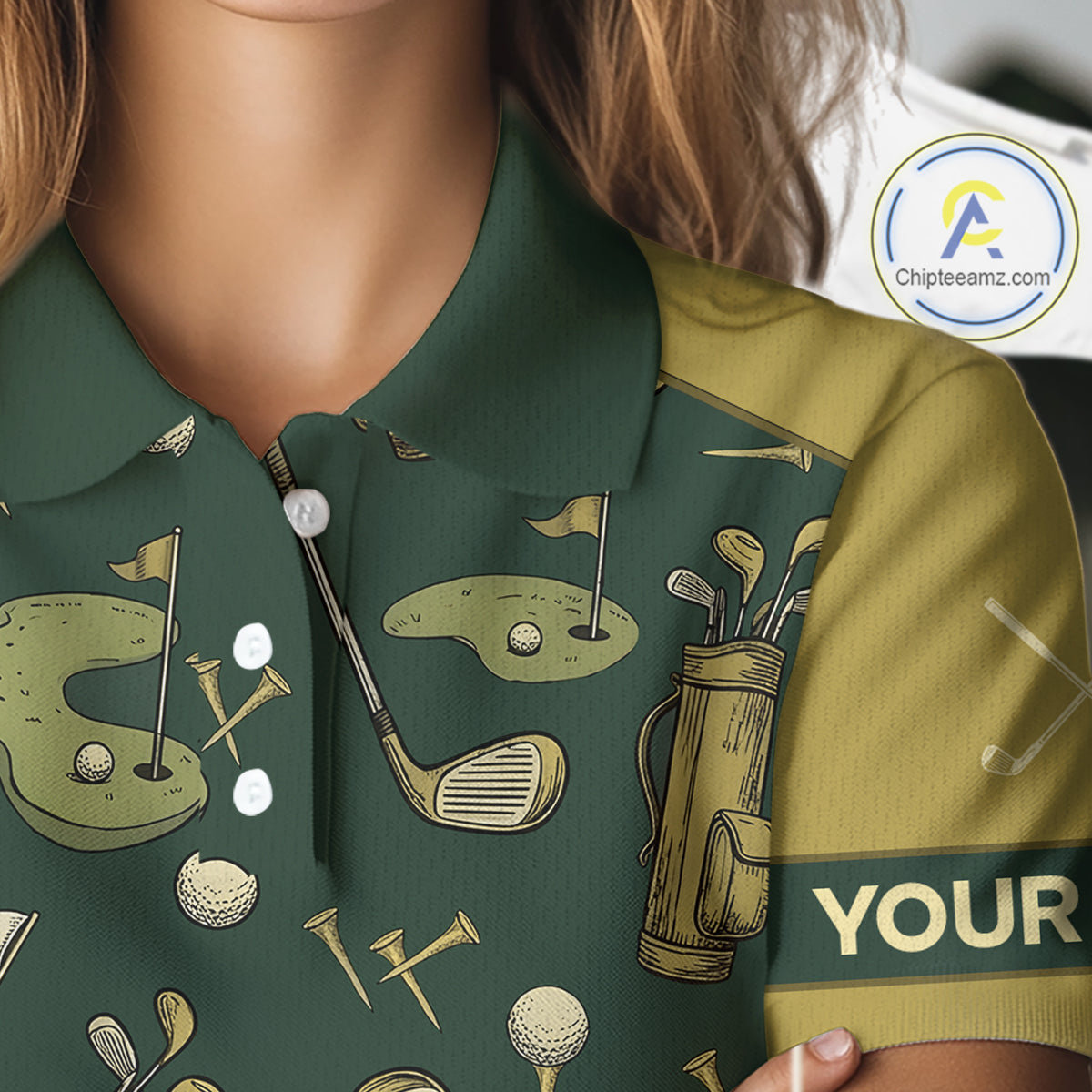 Vintage 1990s Golf Pattern Womens Golf Polo Shirt, Golf Attire For Ladies, Golfer Gifts|Beige NBT614