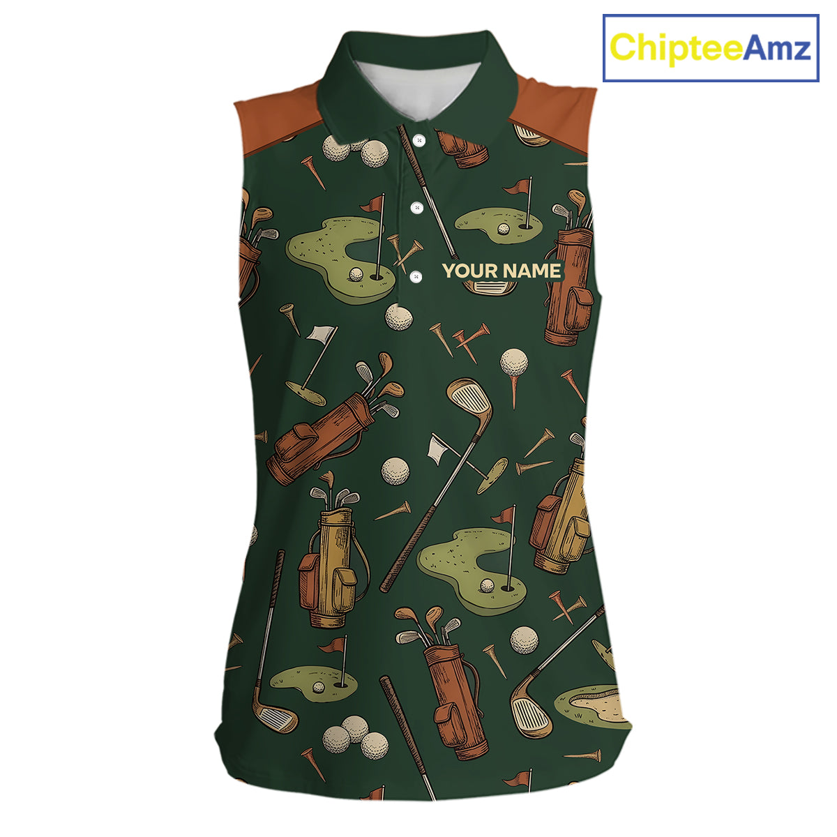 Vintage 1990S Golf Pattern Womens Sleeveless Golf Polo Shirt, Golf Attire For Ladies, Golfer Gifts|Brown NBT615
