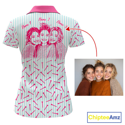 back view of personalized best friend golf polo shirt with custom photo & name