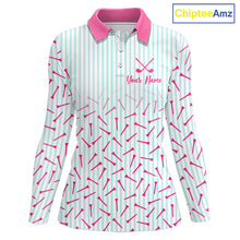Load image into Gallery viewer, front view of long sleeve personalized family golf polo shirt with custom name 