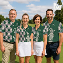 Load image into Gallery viewer, Funny Golf Ball Mens Golf Polo Shirts Custom Green Argyle Pattern Golf Attire For Men, Golfer Gifts NBT628