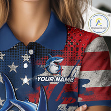 Load image into Gallery viewer, Shirt with shark design and American flag pattern, with custom name on the chest