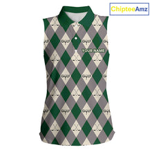 Load image into Gallery viewer, Green Argyle Plaid Pattern Womens Sleeveless Golf Polo Shirts Custom Golf Attire For Ladies, Team Golf Shirt NBT637