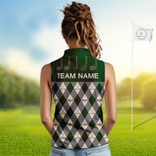 Load image into Gallery viewer, Green Argyle Plaid Pattern Womens Sleeveless Golf Polo Shirts Custom Golf Attire For Ladies, Team Golf Shirt NBT637