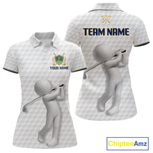 Load image into Gallery viewer, Front and back view Custom Name mens golf polo shirt with unique golf ball pattern and personalized design