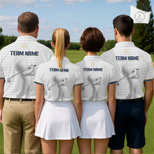Load image into Gallery viewer, four golfer wearing Custom Name mens golf polo shirt with unique golf ball pattern