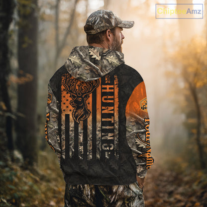 Orange Deer Camouflage US Flag Personalized Hunting Shirts, Hunting Outfit NBT57