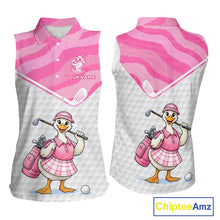 Load image into Gallery viewer, Pink Zebra Pattern Funny Duck Womens Sleeveless Golf Polo Shirts, Cute Duck Golfer, Sporty Animal Golf Gift NBT658