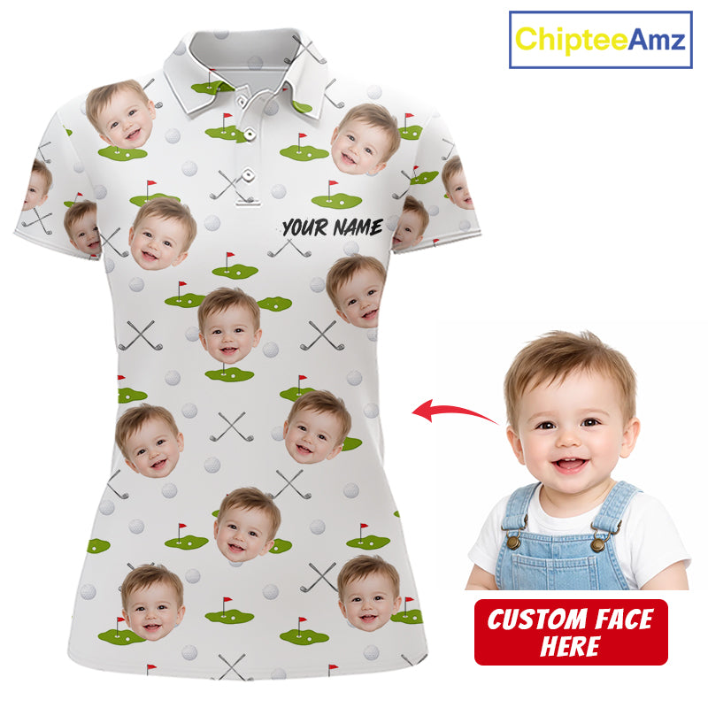 Personalized Face & Name Golf Polo Shirt For Women, Best Mom Golf Shirt, Mother's Day Gift Polo|White NBT661