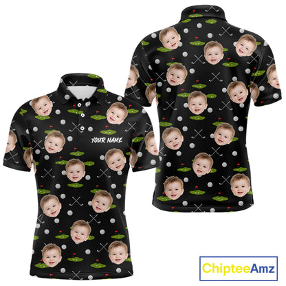 Personalized Face & Name Golf Polo Shirt For Men, Best Dad Golf Shirt, Father's Day Gift Polo|Black NBT662