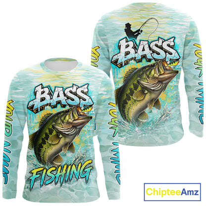 Personalized Bass Long Sleeve Fishing Shirts, Largemouth Bass Fishing Jerseys For Men NBT669