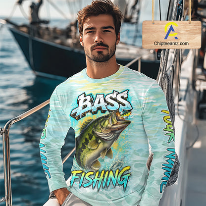 Personalized Bass Long Sleeve Fishing Shirts, Largemouth Bass Fishing Jerseys For Men NBT669