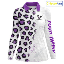 Load image into Gallery viewer, White long-sleeve shirt with purple and black pattern