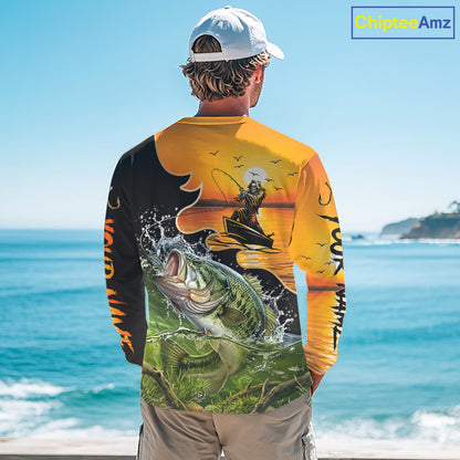 Personalized Fish Reaper Sunset Design Largemouth Bass Fishing Shirts Long Sleeve NBT673