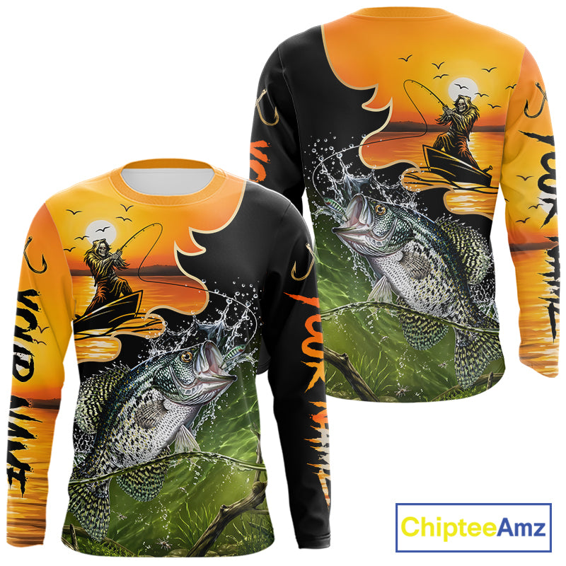 Personalized Fish Reaper Sunset Design Crappie Fishing Shirts Long Sleeve NBT674