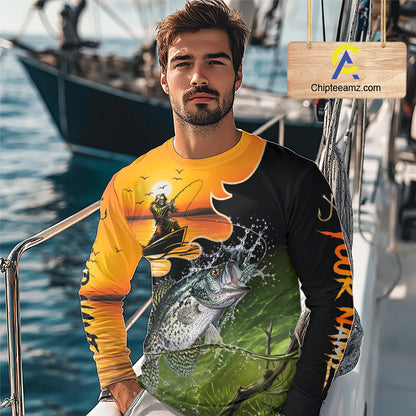 Personalized Fish Reaper Sunset Design Crappie Fishing Shirts Long Sleeve NBT674
