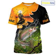 Load image into Gallery viewer, Personalized Fish Reaper Sunset Design Rainbow Trout Fishing T-Shirts NBT676